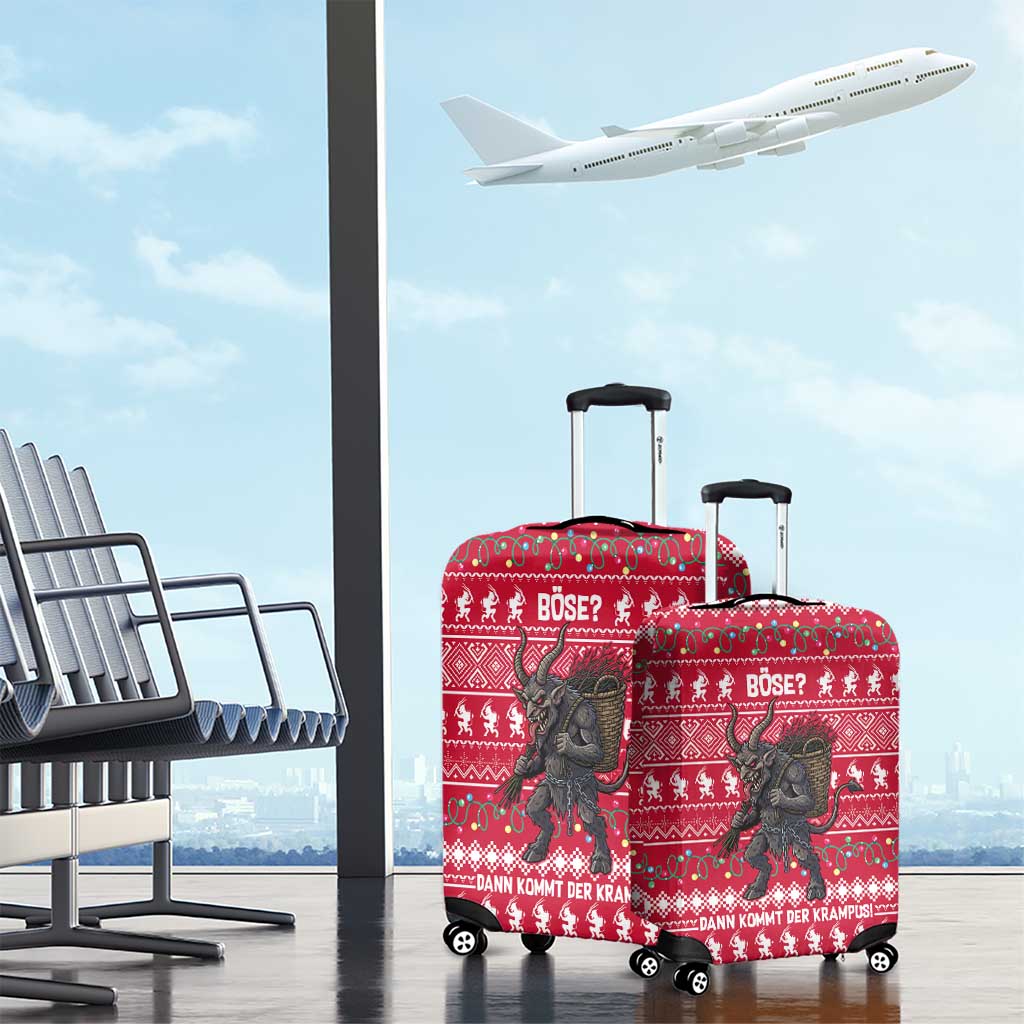 Austria Christmas Luggage Cover with German Text Red Pattern and Festive Lights - Wonder Print Shop