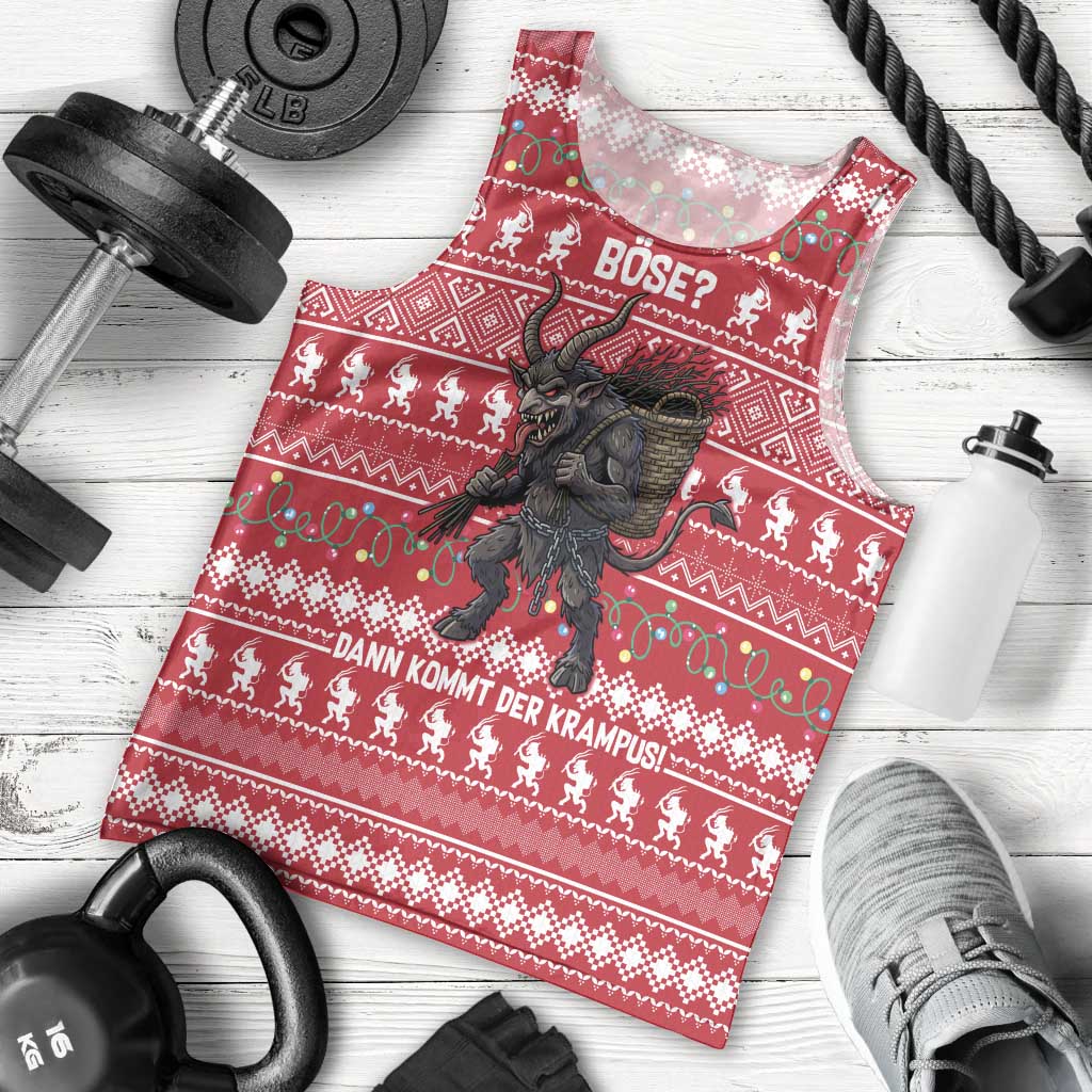 Austria Christmas Men Tank Top with German Text Red Pattern and Festive Lights - Wonder Print Shop
