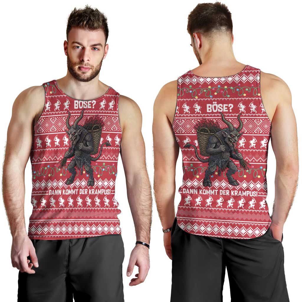 Austria Christmas Men Tank Top with German Text Red Pattern and Festive Lights - Wonder Print Shop