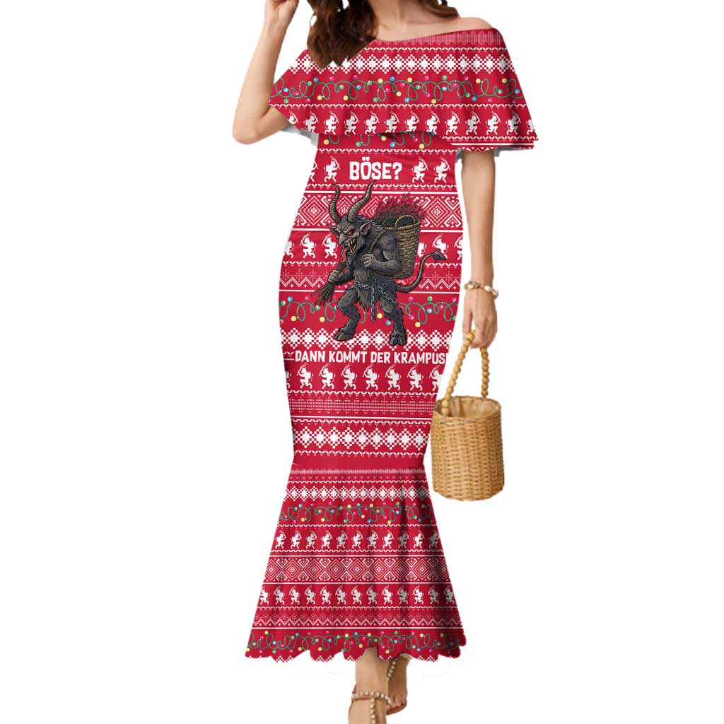 Austria Christmas Mermaid Dress with German Text Red Pattern and Festive Lights - Wonder Print Shop