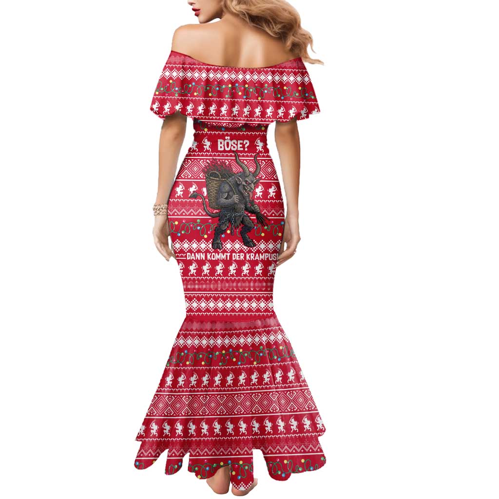 Austria Christmas Mermaid Dress with German Text Red Pattern and Festive Lights - Wonder Print Shop