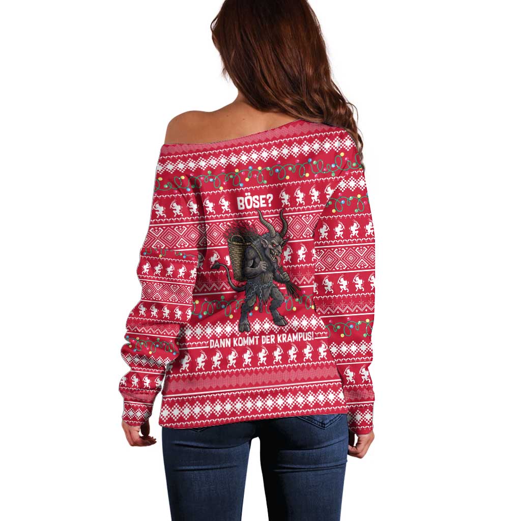 Austria Christmas Off Shoulder Sweater with German Text Red Pattern and Festive Lights - Wonder Print Shop