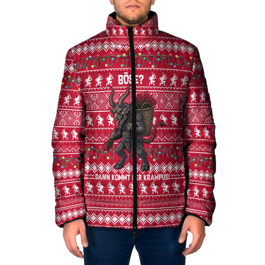 Austria Christmas Padded Jacket with German Text Red Pattern and Festive Lights - Wonder Print Shop