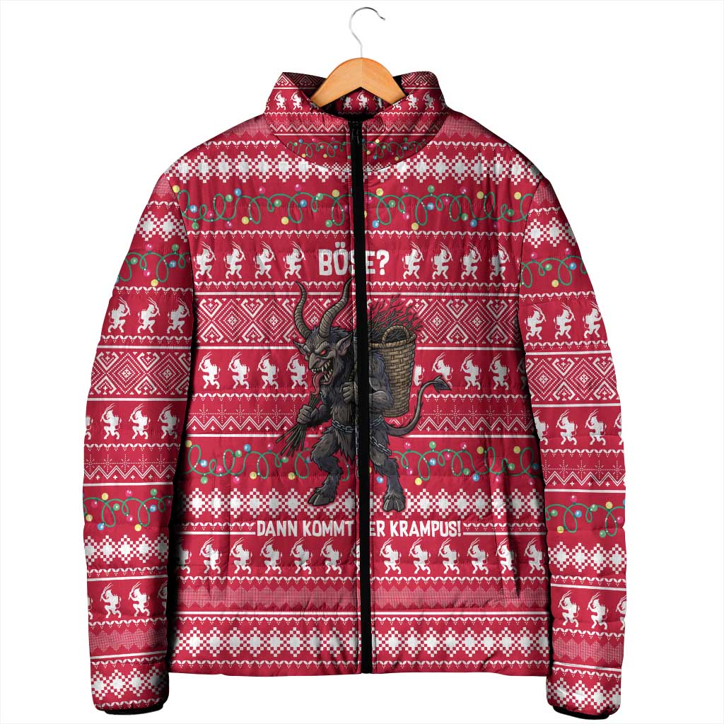 Austria Christmas Padded Jacket with German Text Red Pattern and Festive Lights - Wonder Print Shop