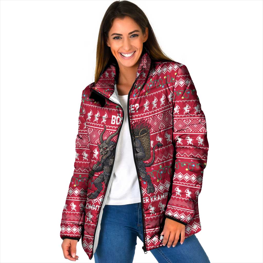 Austria Christmas Padded Jacket with German Text Red Pattern and Festive Lights - Wonder Print Shop