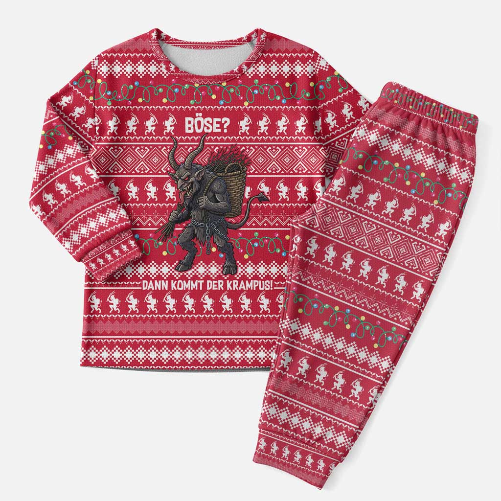 Austria Christmas Pajama Set with German Text Red Pattern and Festive Lights - Wonder Print Shop