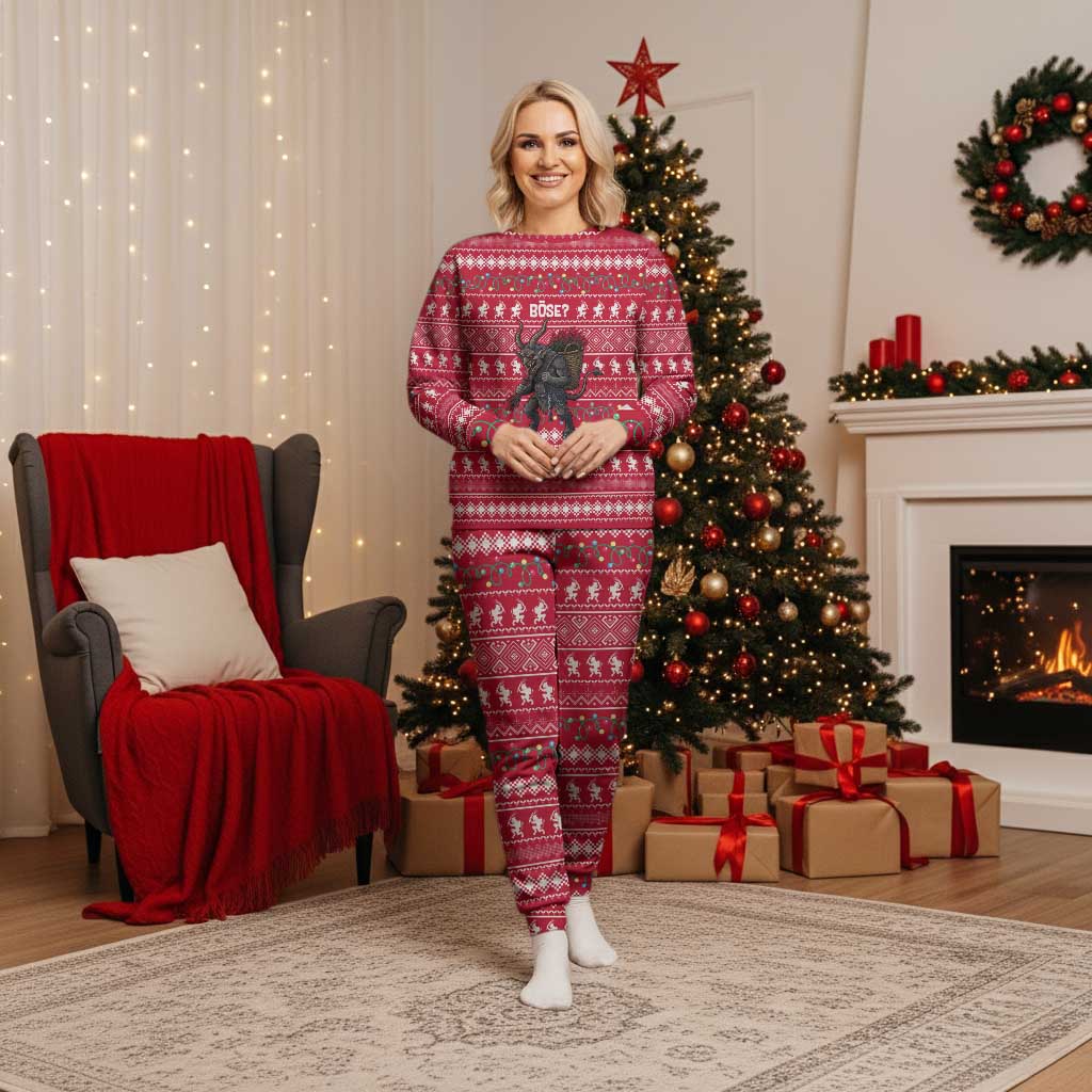 Austria Christmas Pajama Set with German Text Red Pattern and Festive Lights - Wonder Print Shop