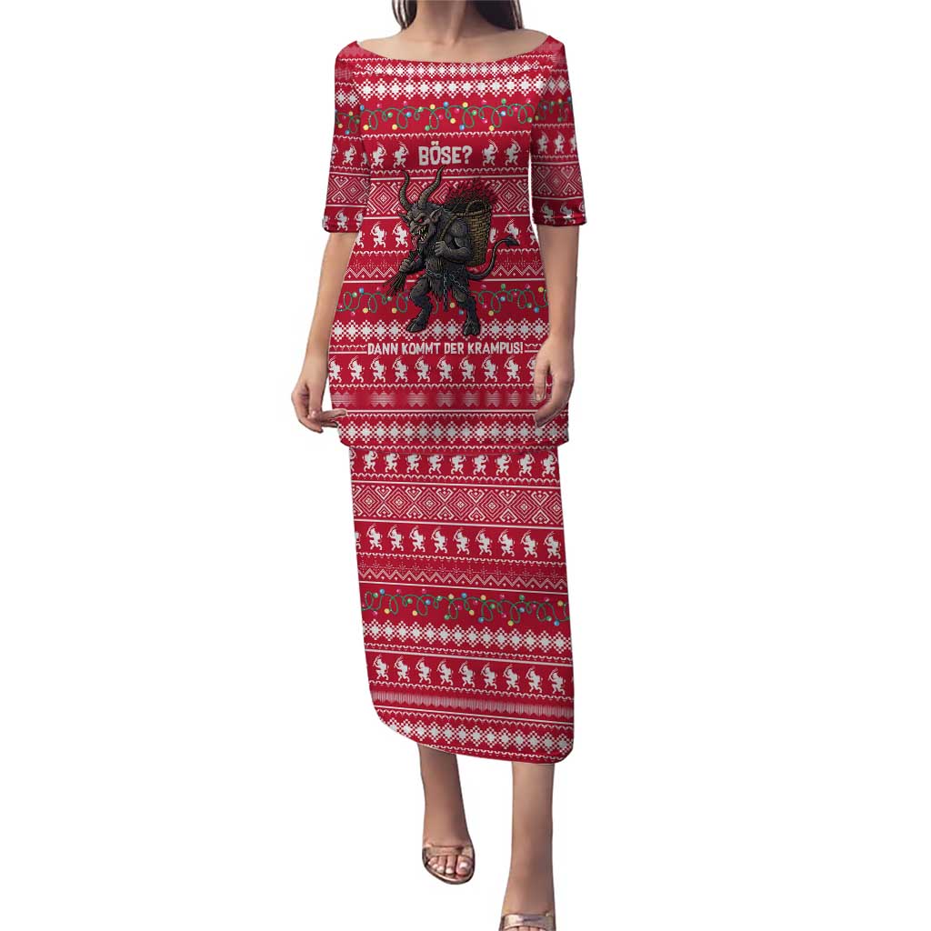 Austria Christmas Puletasi with German Text Red Pattern and Festive Lights - Wonder Print Shop