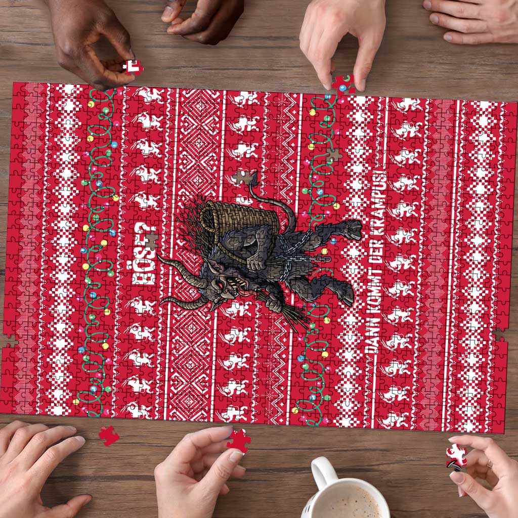 Austria Christmas Puzzle with German Text Red Pattern and Festive Lights - Wonder Print Shop