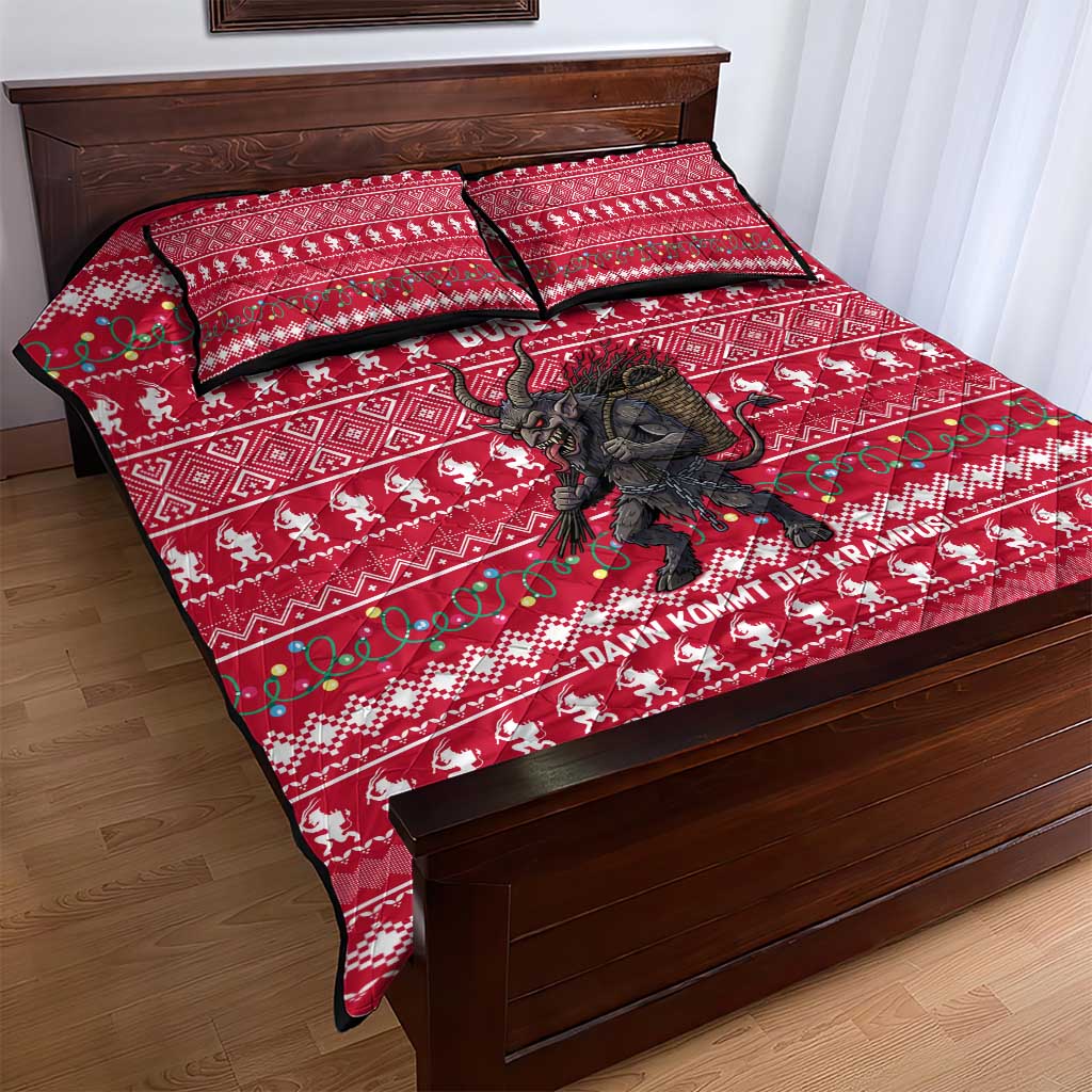 Austria Christmas Quilt Bed Set with German Text Red Pattern and Festive Lights - Wonder Print Shop