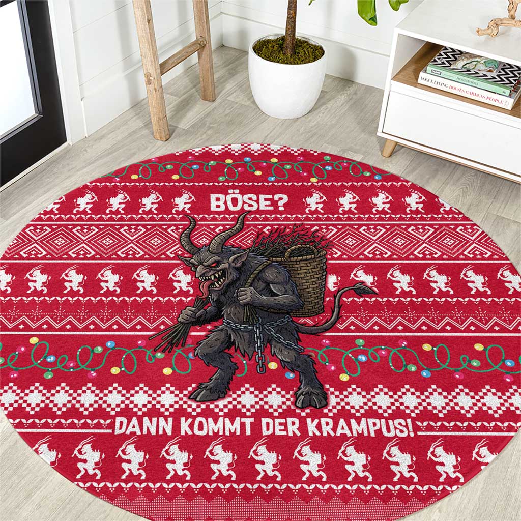 Austria Christmas Round Carpet with German Text Red Pattern and Festive Lights - Wonder Print Shop