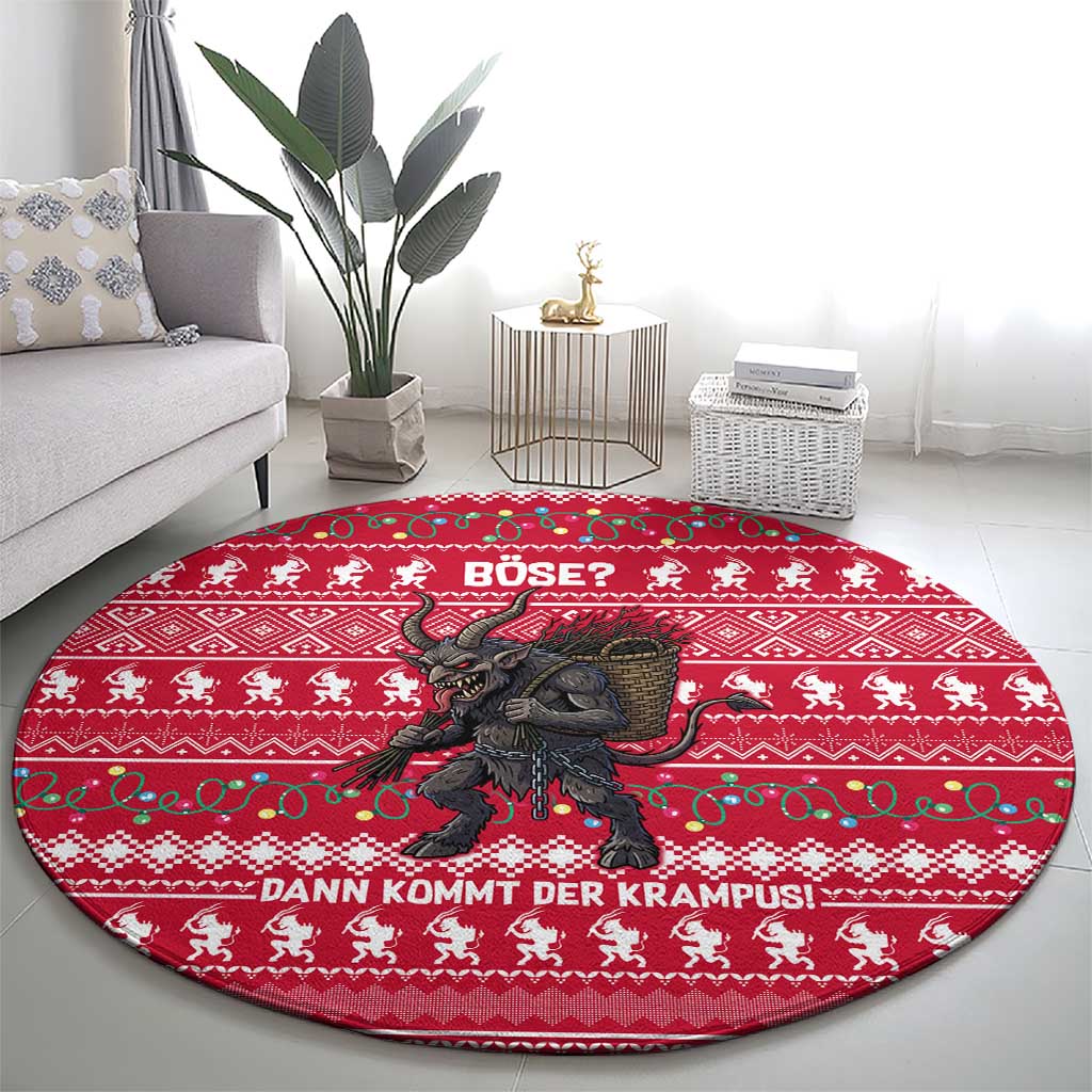 Austria Christmas Round Carpet with German Text Red Pattern and Festive Lights - Wonder Print Shop