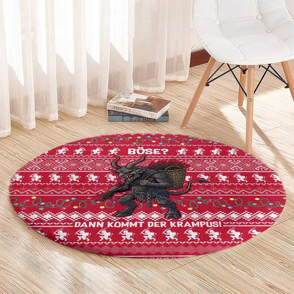 Austria Christmas Round Carpet with German Text Red Pattern and Festive Lights - Wonder Print Shop