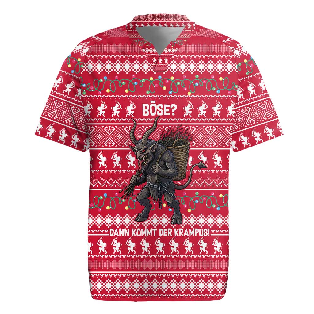 Austria Christmas Rugby Jersey with German Text Red Pattern and Festive Lights - Wonder Print Shop