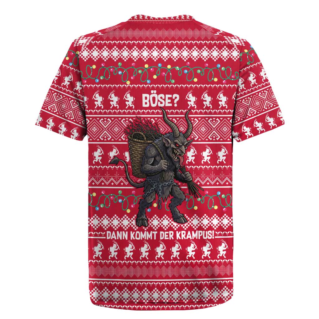 Austria Christmas Rugby Jersey with German Text Red Pattern and Festive Lights - Wonder Print Shop