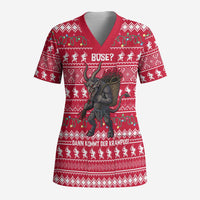 Austria Christmas Scrub Top with German Text Red Pattern and Festive Lights - Wonder Print Shop