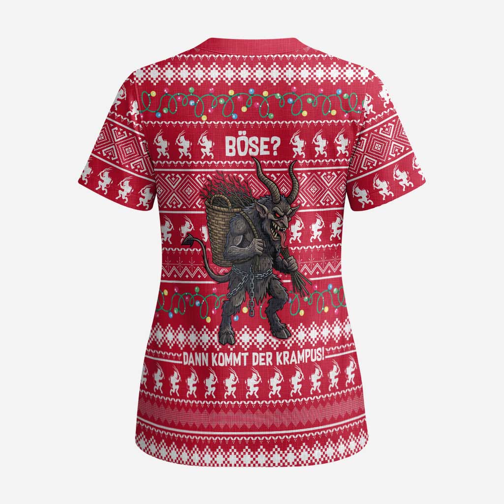 Austria Christmas Scrub Top with German Text Red Pattern and Festive Lights - Wonder Print Shop