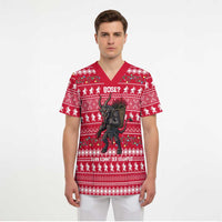 Austria Christmas Scrub Top with German Text Red Pattern and Festive Lights - Wonder Print Shop