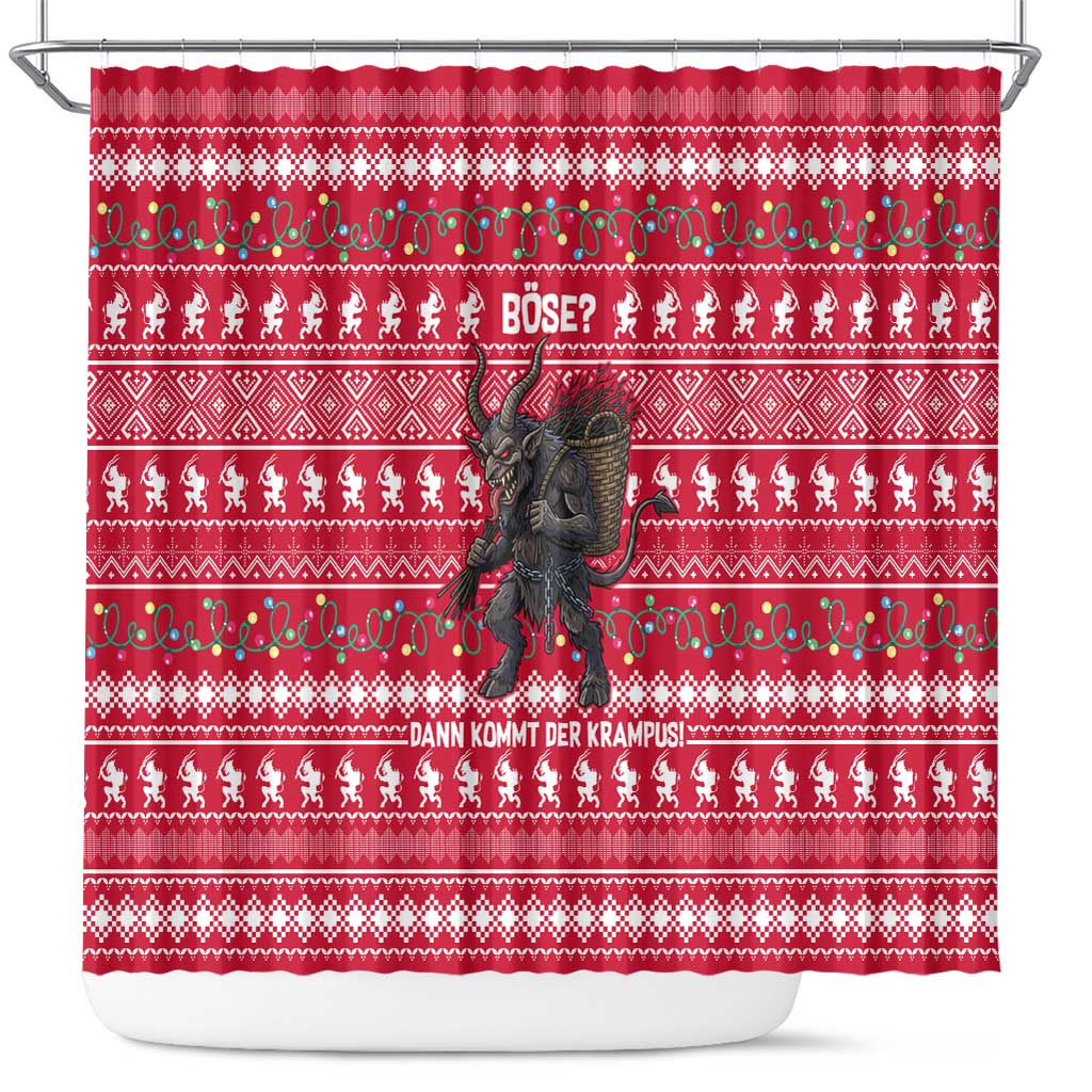 Austria Christmas Shower Curtain with German Text Red Pattern and Festive Lights - Wonder Print Shop