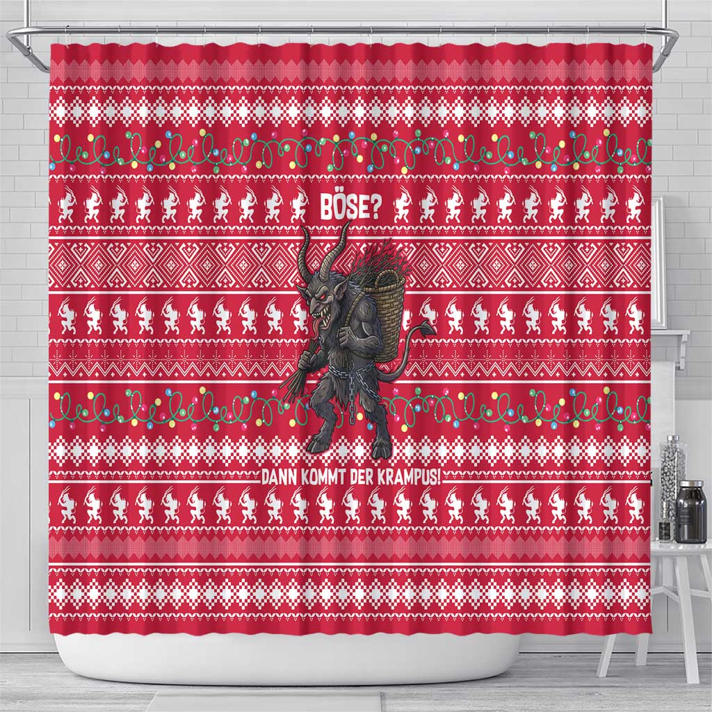 Austria Christmas Shower Curtain with German Text Red Pattern and Festive Lights - Wonder Print Shop