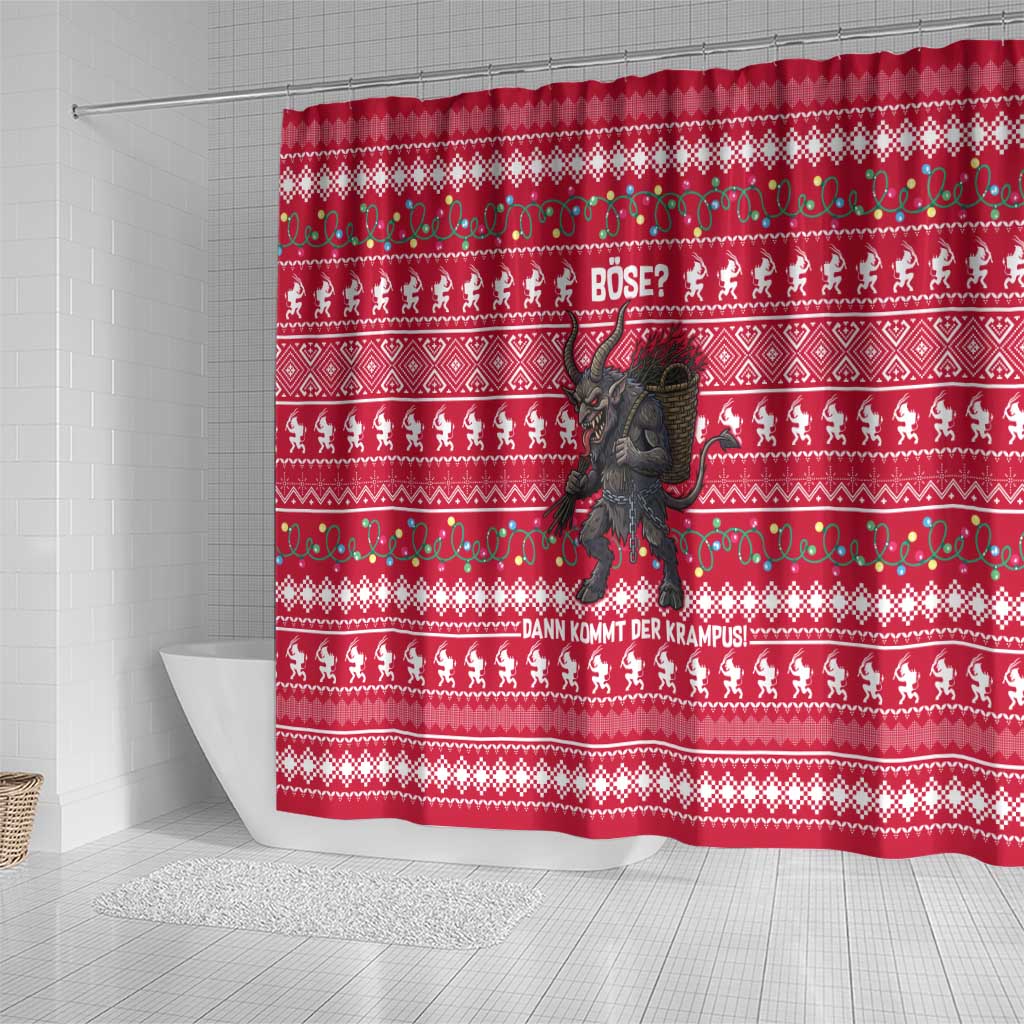 Austria Christmas Shower Curtain with German Text Red Pattern and Festive Lights - Wonder Print Shop