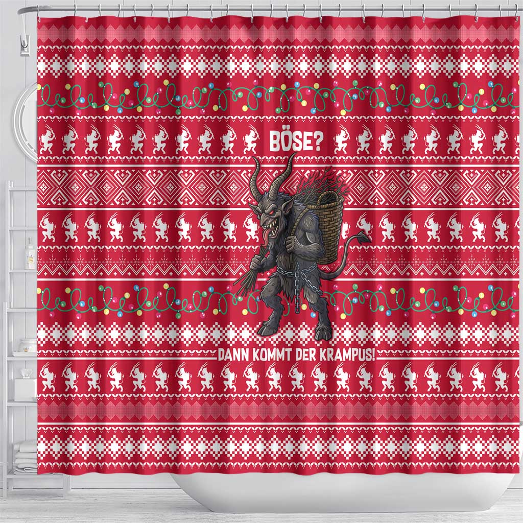 Austria Christmas Shower Curtain with German Text Red Pattern and Festive Lights - Wonder Print Shop