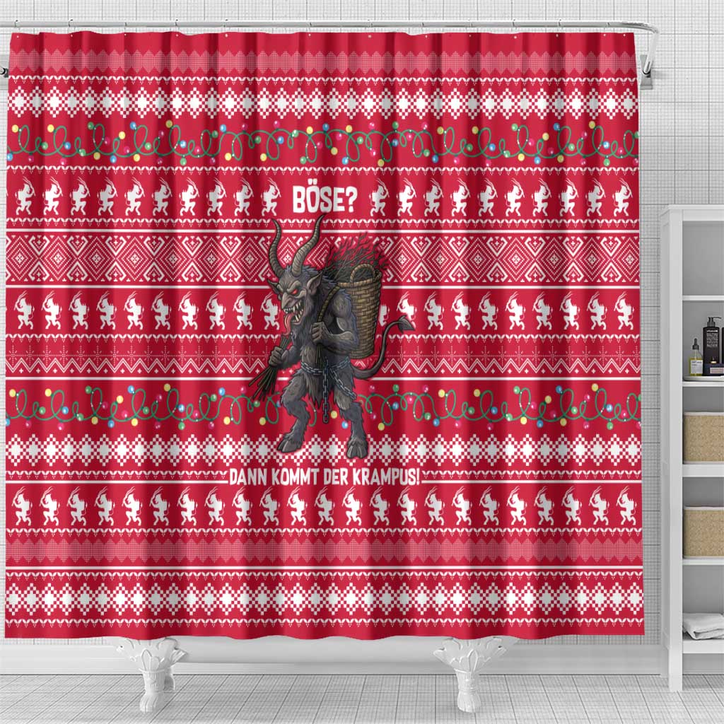 Austria Christmas Shower Curtain with German Text Red Pattern and Festive Lights - Wonder Print Shop