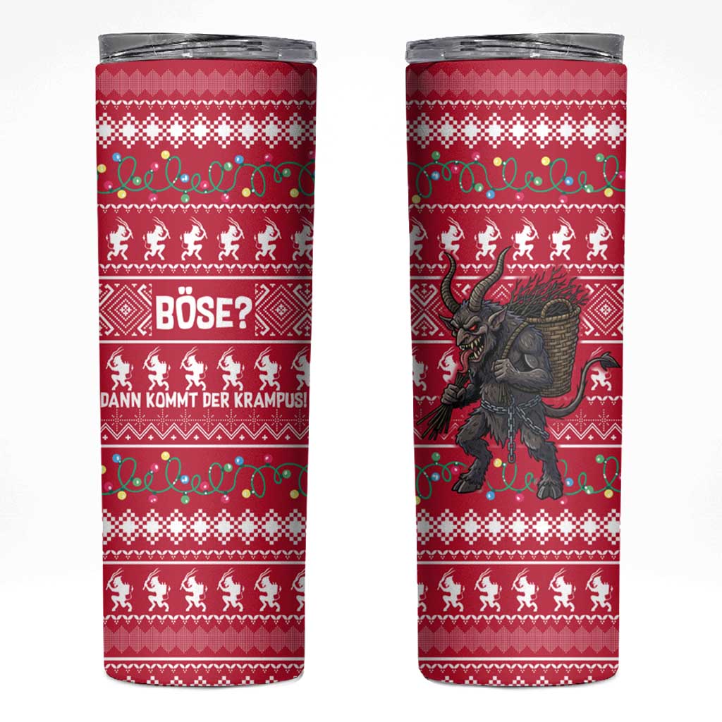 Austria Christmas Skinny Tumbler with German Text Red Pattern and Festive Lights - Wonder Print Shop
