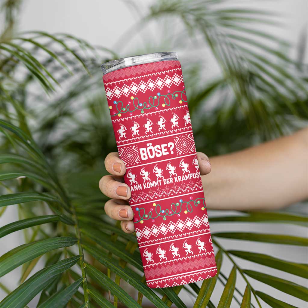 Austria Christmas Skinny Tumbler with German Text Red Pattern and Festive Lights - Wonder Print Shop