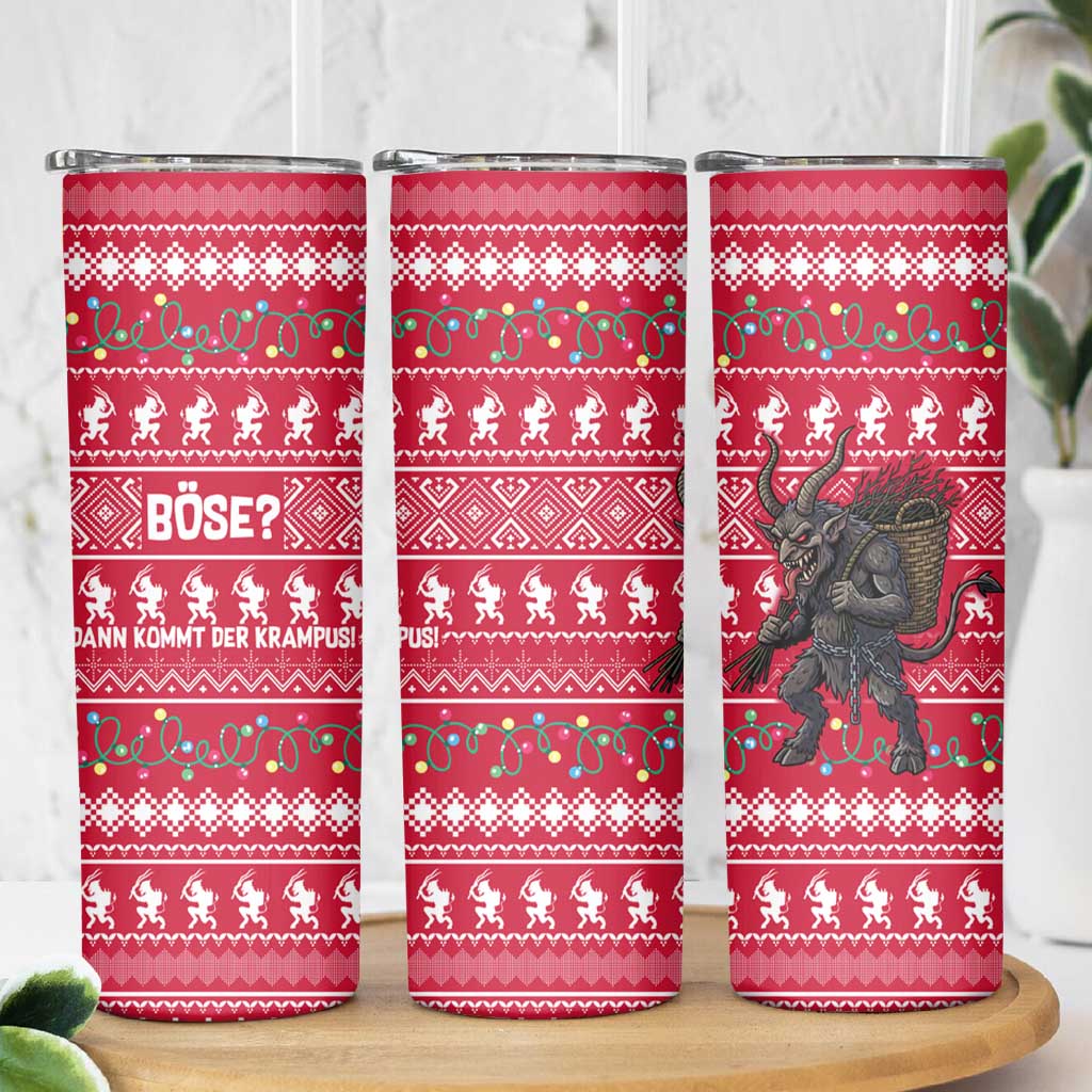 Austria Christmas Skinny Tumbler with German Text Red Pattern and Festive Lights - Wonder Print Shop