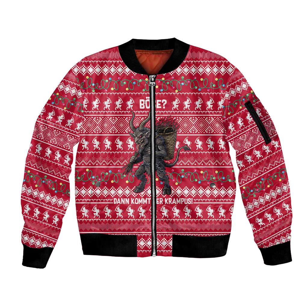 Austria Christmas Sleeve Zip Bomber Jacket with German Text Red Pattern and Festive Lights - Wonder Print Shop
