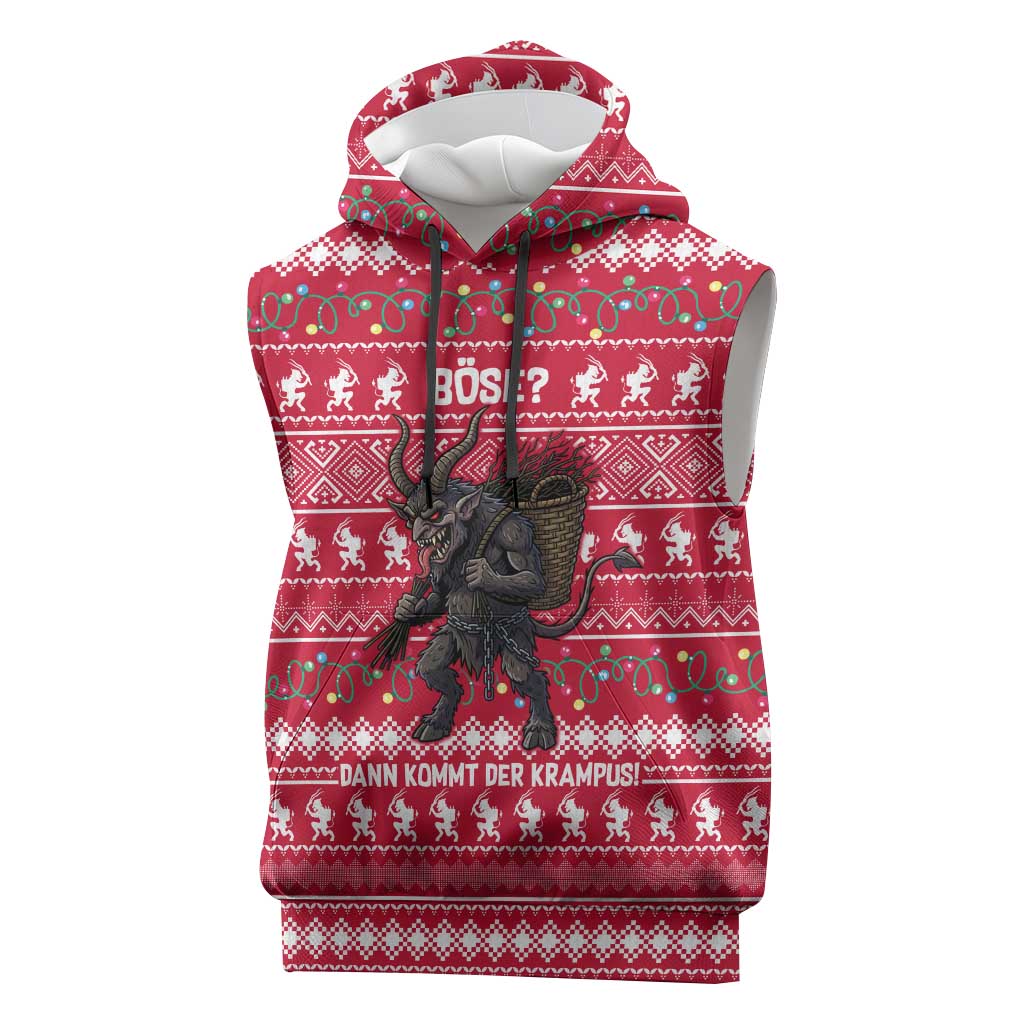 Austria Christmas Sleeveless Hoodie with German Text Red Pattern and Festive Lights - Wonder Print Shop