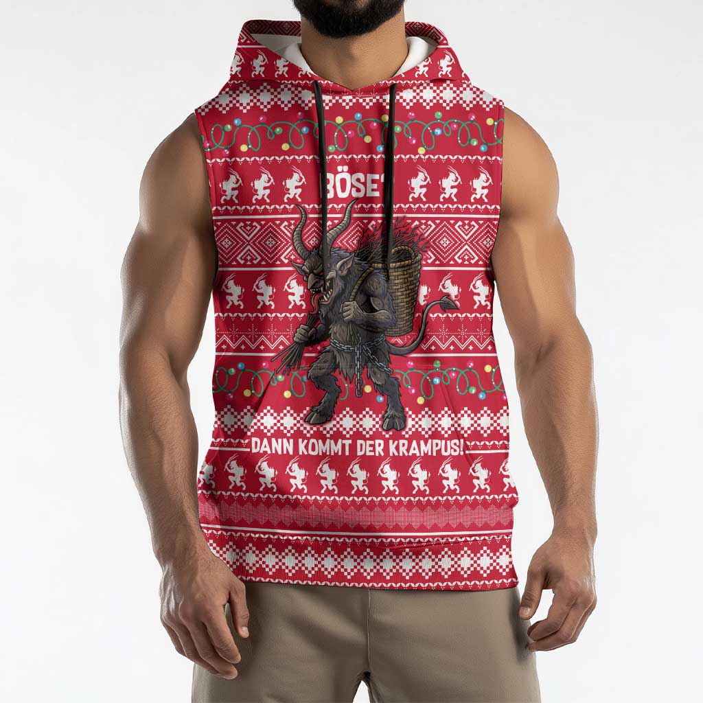 Austria Christmas Sleeveless Hoodie with German Text Red Pattern and Festive Lights - Wonder Print Shop