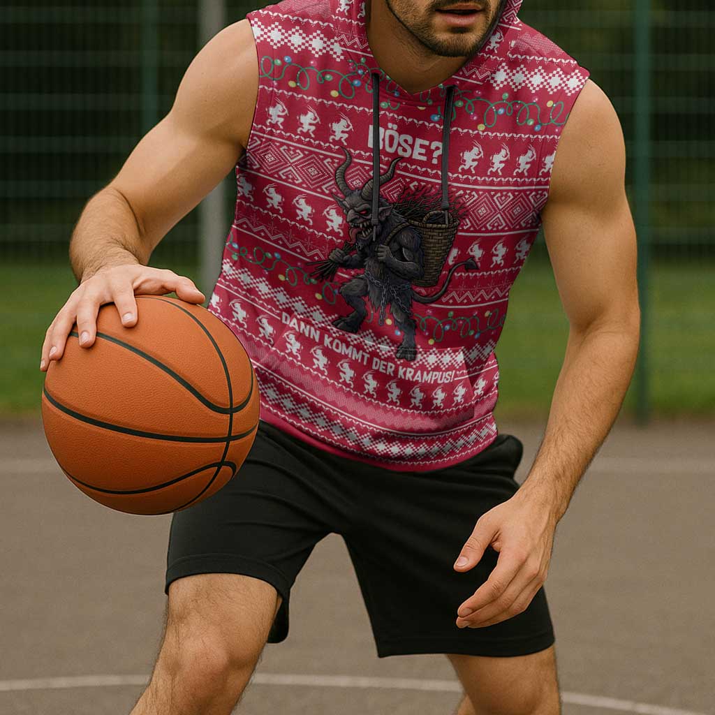 Austria Christmas Sleeveless Hoodie with German Text Red Pattern and Festive Lights - Wonder Print Shop