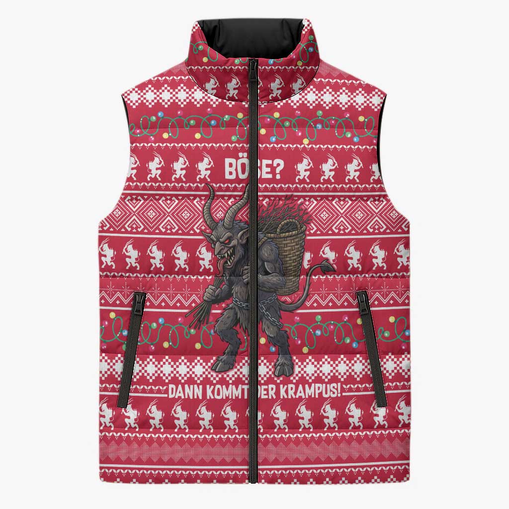 Austria Christmas Sleeveless Puffer Jacket with German Text Red Pattern and Festive Lights - Wonder Print Shop
