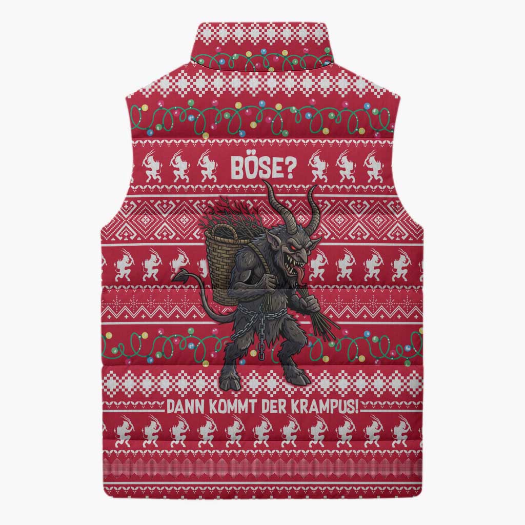 Austria Christmas Sleeveless Puffer Jacket with German Text Red Pattern and Festive Lights - Wonder Print Shop