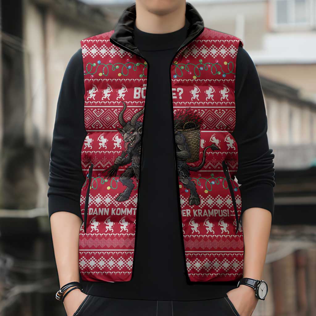 Austria Christmas Sleeveless Puffer Jacket with German Text Red Pattern and Festive Lights - Wonder Print Shop