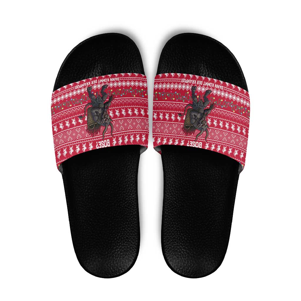 Austria Christmas Slide Sandals with German Text Red Pattern and Festive Lights - Wonder Print Shop