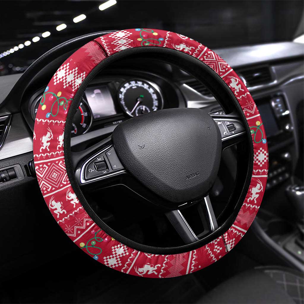 Austria Christmas Steering Wheel Cover with German Text Red Pattern and Festive Lights - Wonder Print Shop
