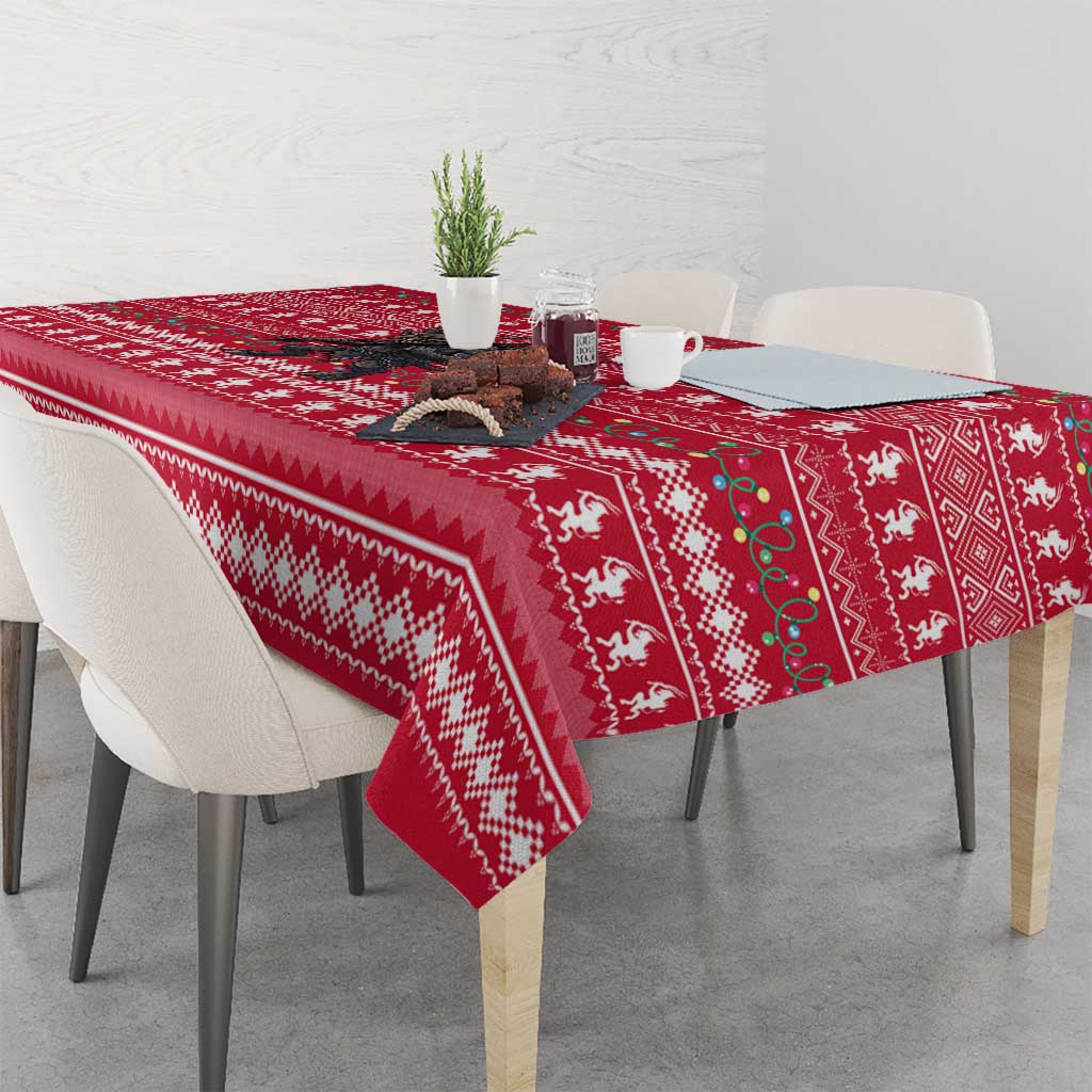 Austria Christmas Tablecloth with German Text Red Pattern and Festive Lights - Wonder Print Shop