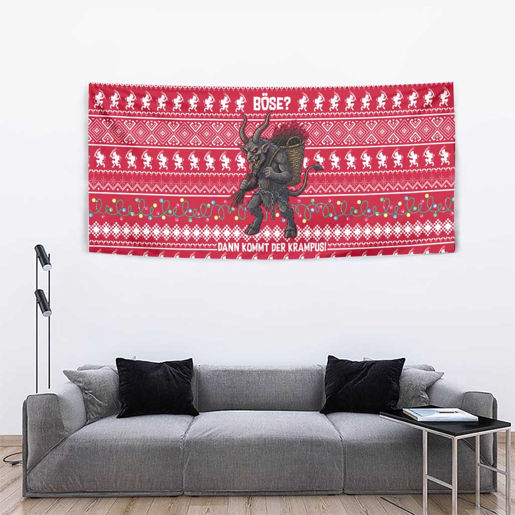 Austria Christmas Tapestry with German Text Red Pattern and Festive Lights - Wonder Print Shop