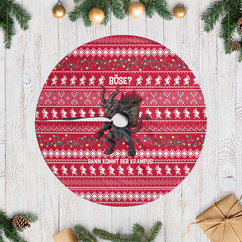 Austria Christmas Tree Skirt with German Text Red Pattern and Festive Lights - Wonder Print Shop