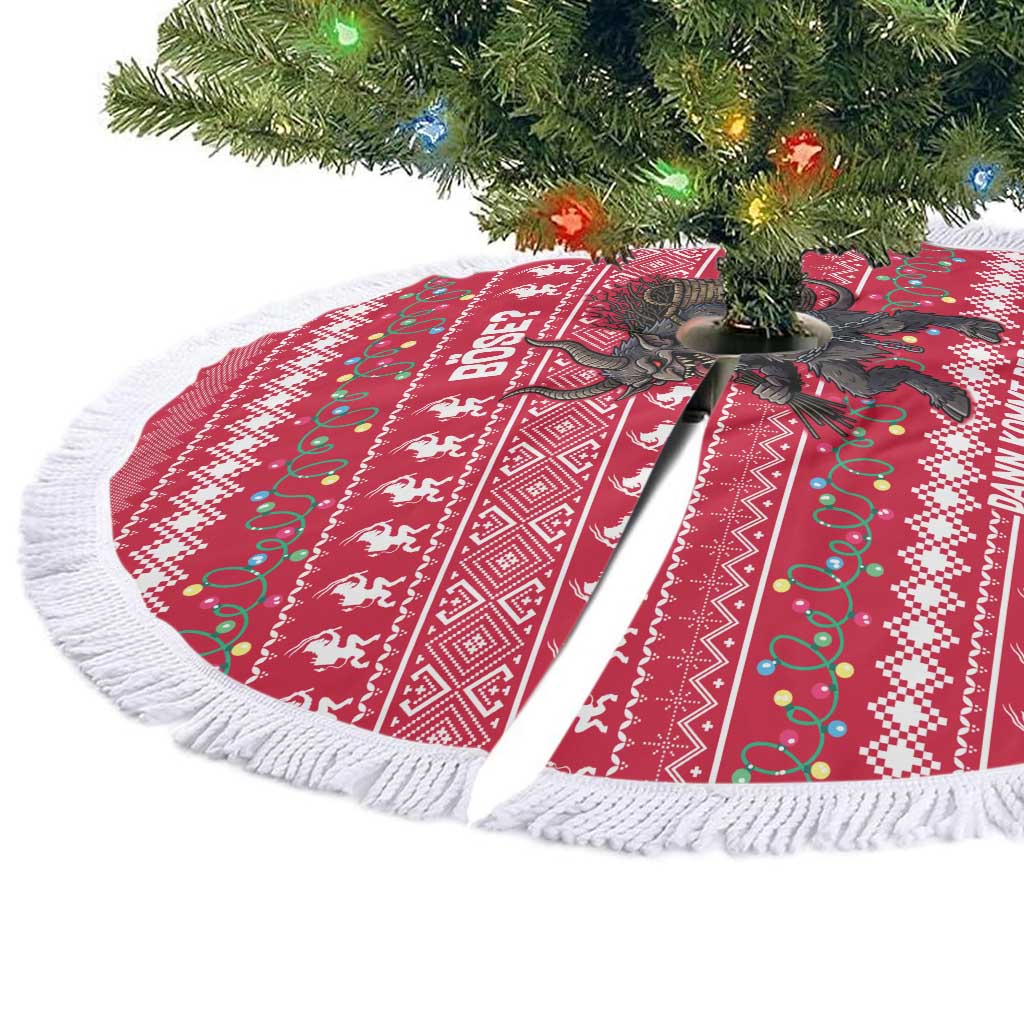 Austria Christmas Tree Skirt with German Text Red Pattern and Festive Lights - Wonder Print Shop