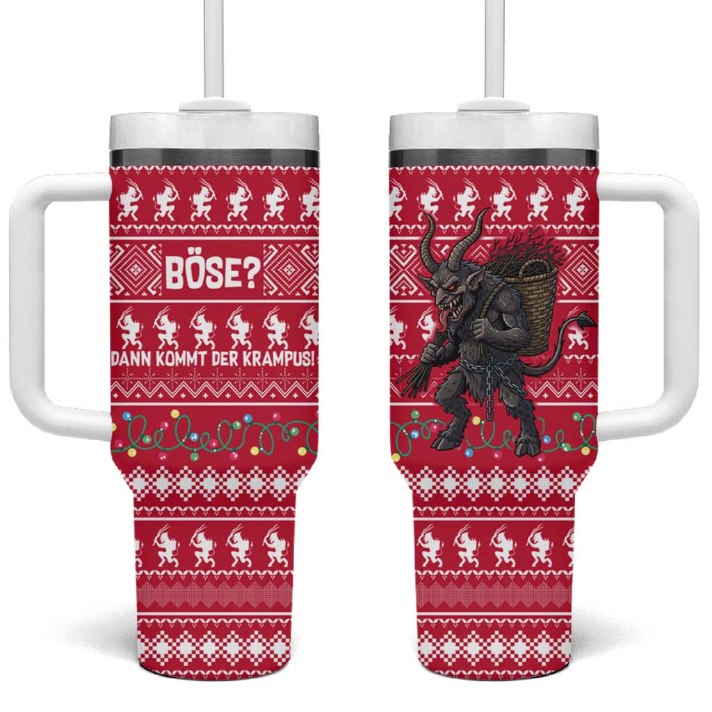 Austria Christmas Tumbler With Handle with German Text Red Pattern and Festive Lights - Wonder Print Shop
