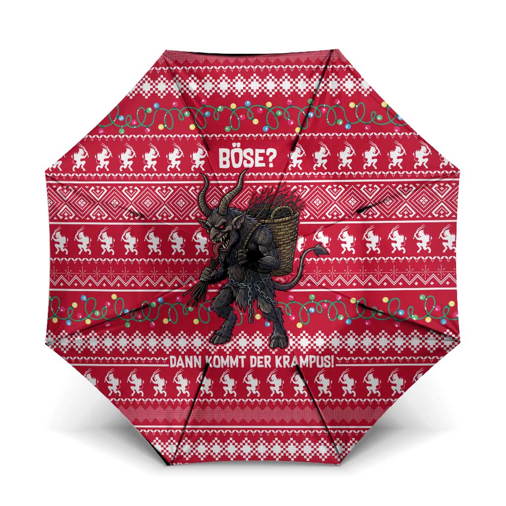 Austria Christmas Umbrella with German Text Red Pattern and Festive Lights - Wonder Print Shop