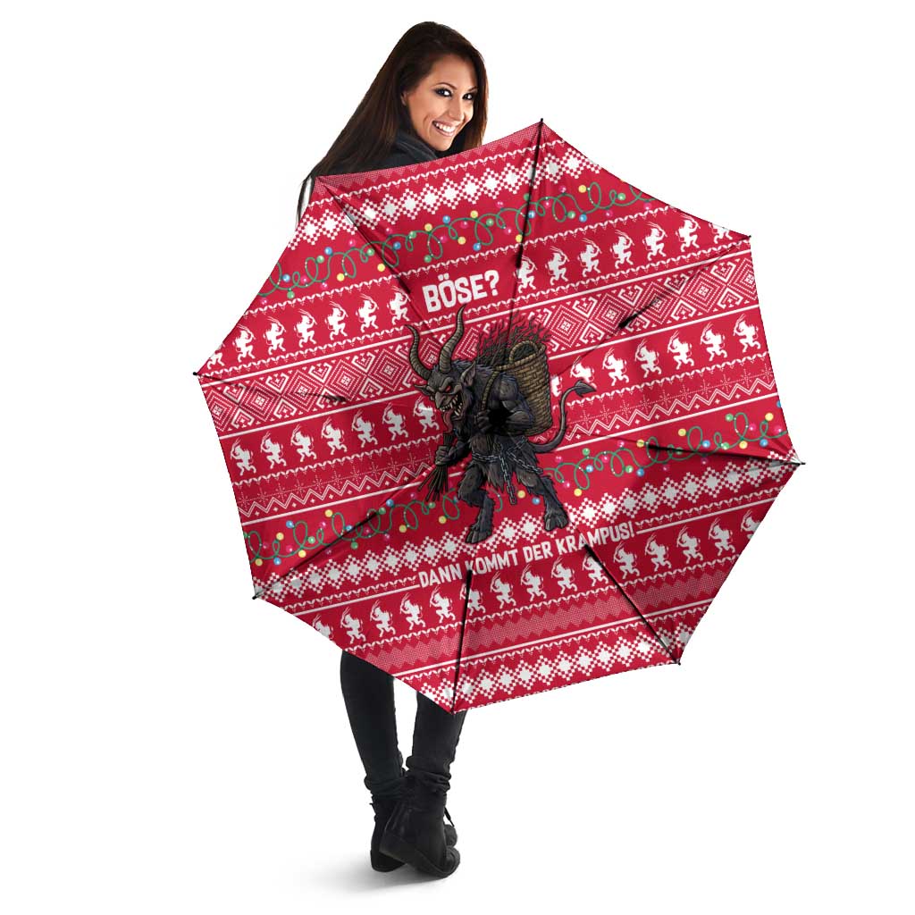 Austria Christmas Umbrella with German Text Red Pattern and Festive Lights - Wonder Print Shop