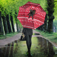 Austria Christmas Umbrella with German Text Red Pattern and Festive Lights - Wonder Print Shop