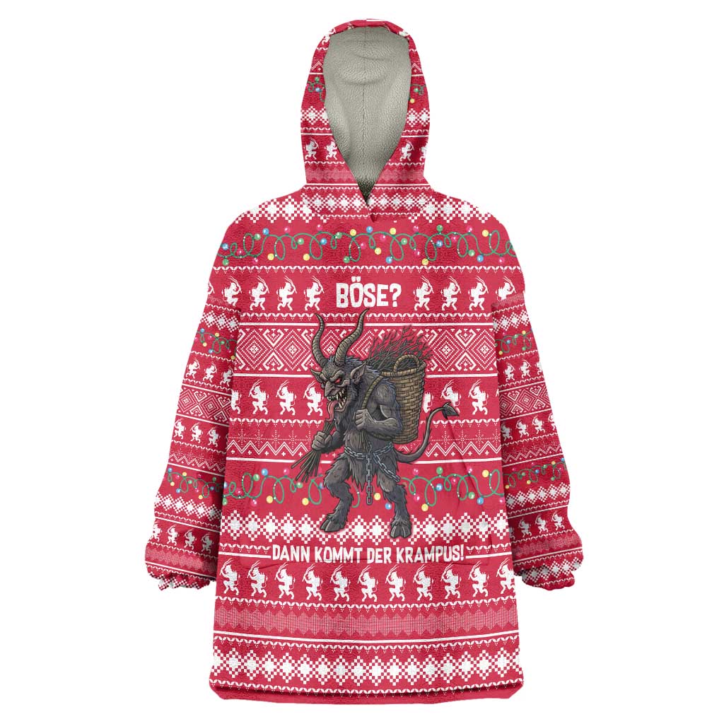 Austria Christmas Wearable Blanket Hoodie with German Text Red Pattern and Festive Lights - Wonder Print Shop