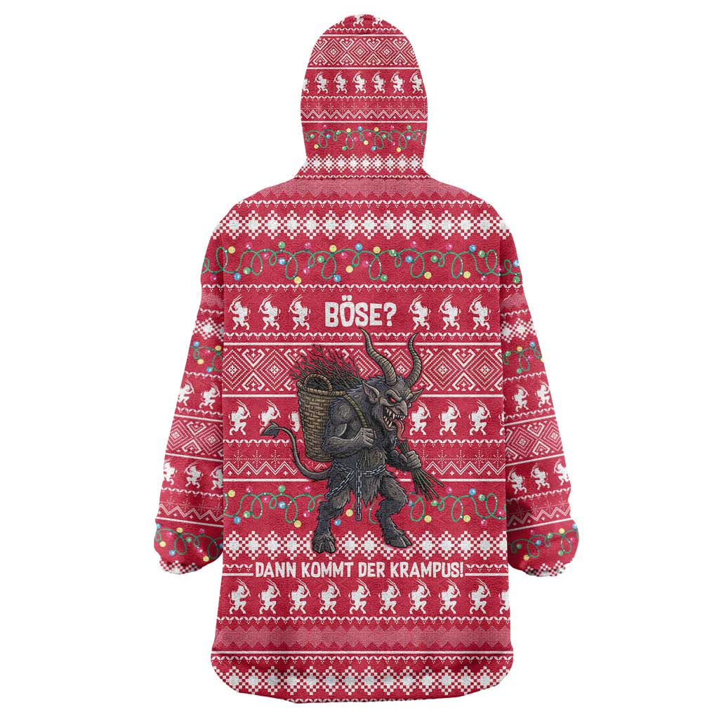 Austria Christmas Wearable Blanket Hoodie with German Text Red Pattern and Festive Lights - Wonder Print Shop