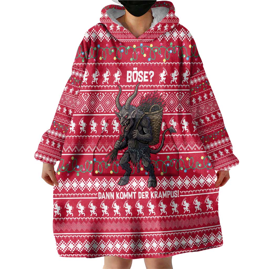 Austria Christmas Wearable Blanket Hoodie with German Text Red Pattern and Festive Lights - Wonder Print Shop